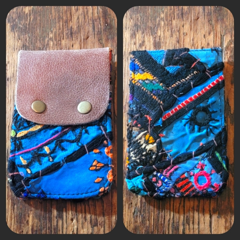🍳🧠 Free People Boho Embroidered Repurposed vtg banjara hippie Wallet card case
